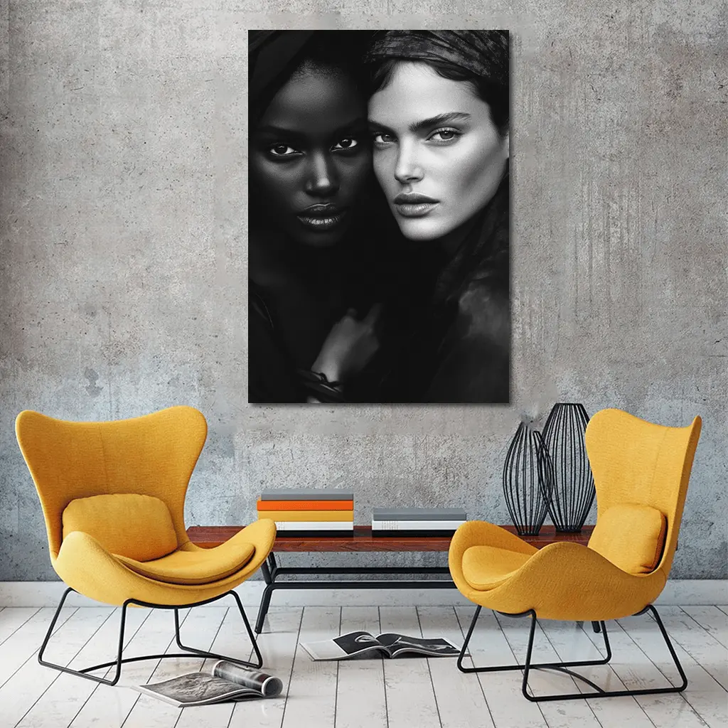 Two Women Black and White Fashion Portrait – Wall Art