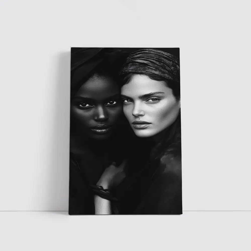Two Women Black and White Fashion Portrait – Wall Art