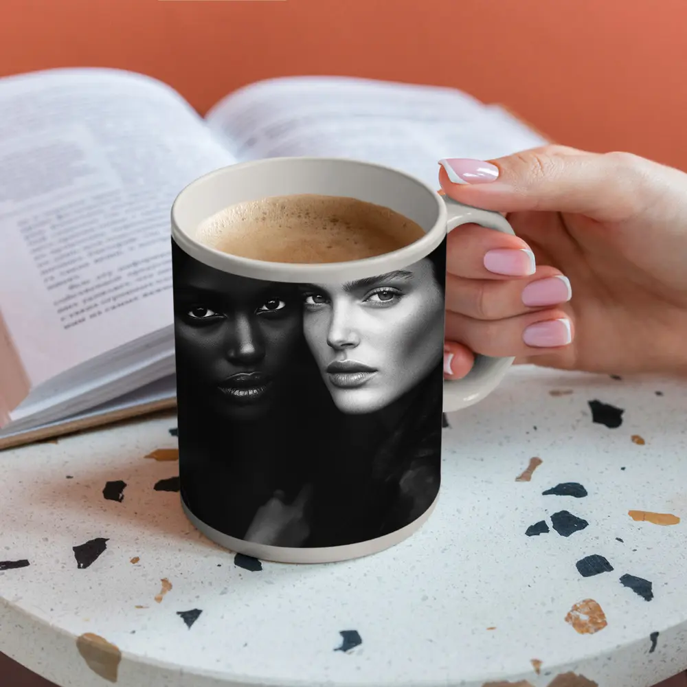 Two Women Black and White Fashion Portrait – Mugs