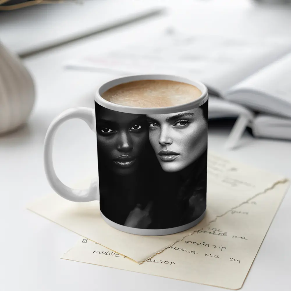 Two Women Black and White Fashion Portrait – Mugs