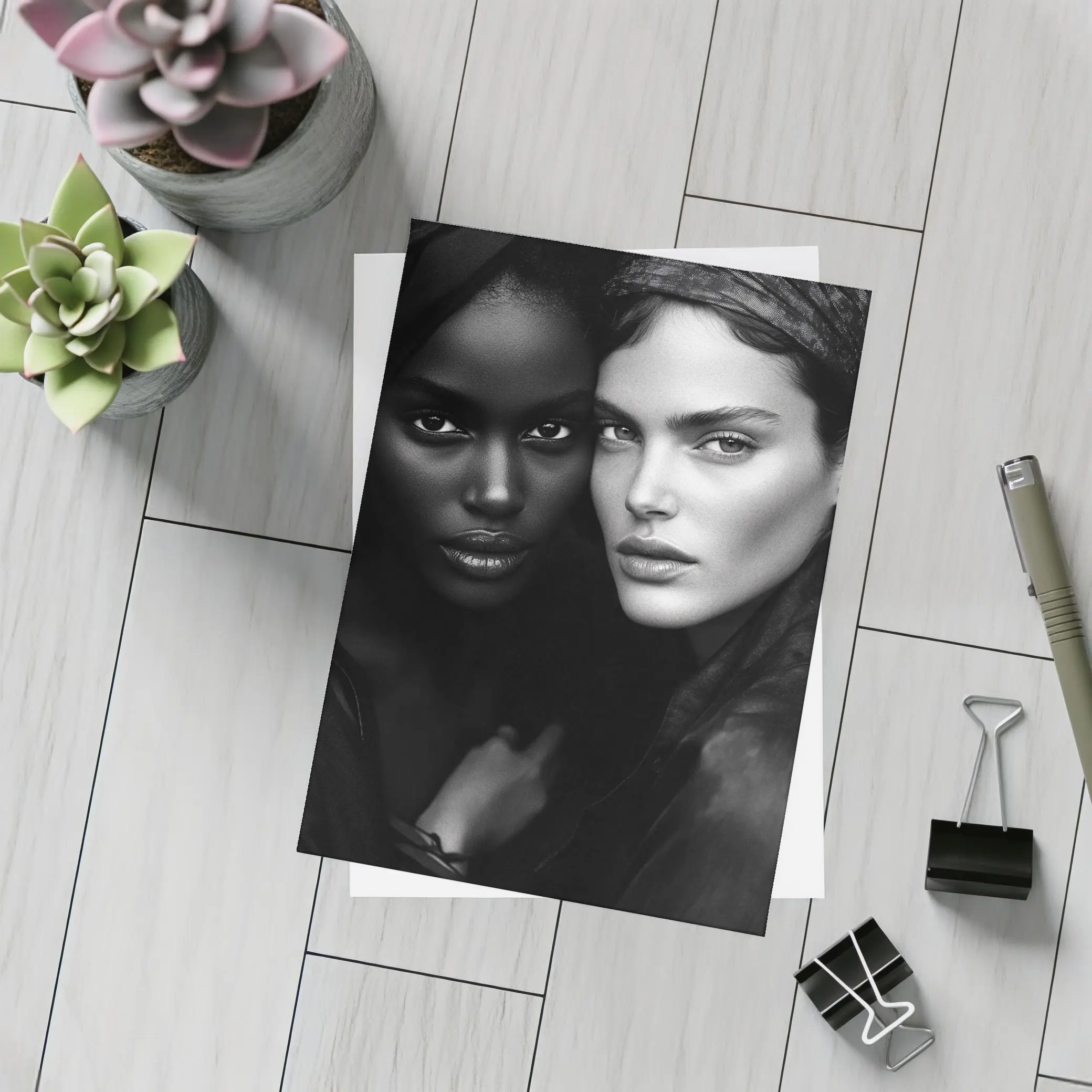 Two Women Black and White Fashion Portrait – Postcards
