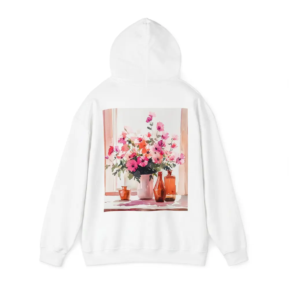 Pink Flowers Watercolor Still Life Window Light – Hoodies