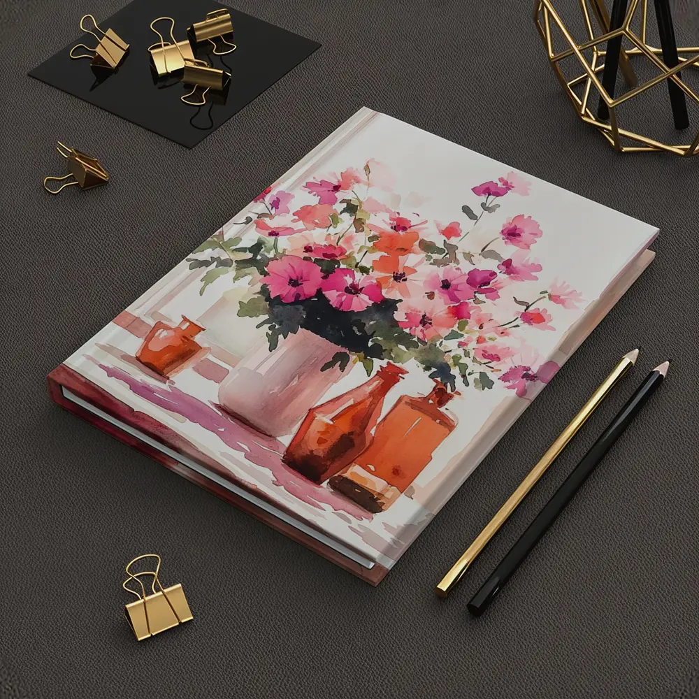 Pink Flowers Watercolor Still Life Window Light – Notebooks