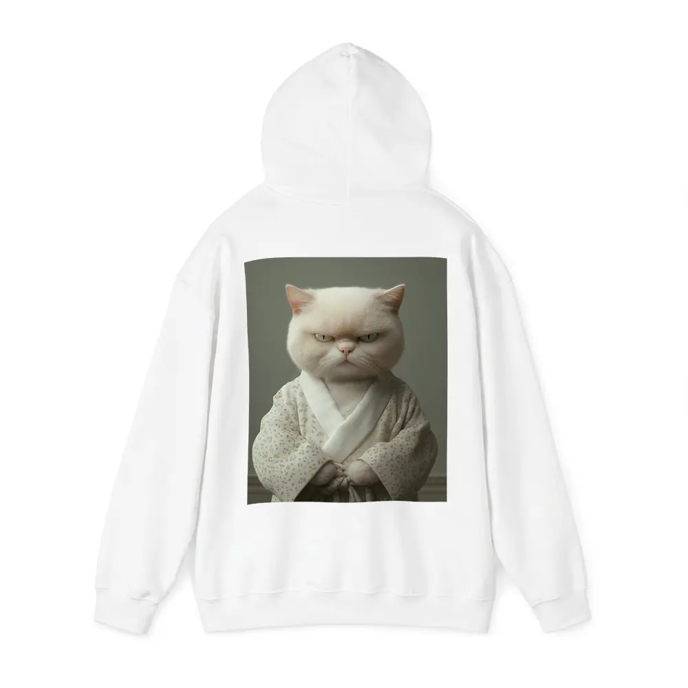 Grumpy White Cat Wearing Floral Robe – Hoodies
