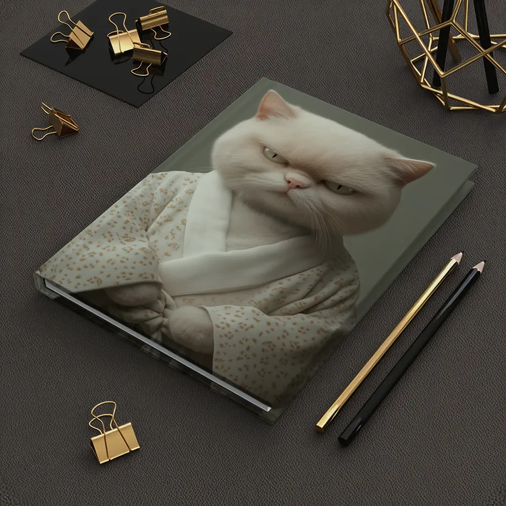 Grumpy White Cat Wearing Floral Robe – Notebooks
