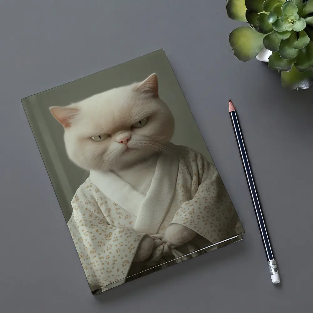 Grumpy White Cat Wearing Floral Robe – Notebooks