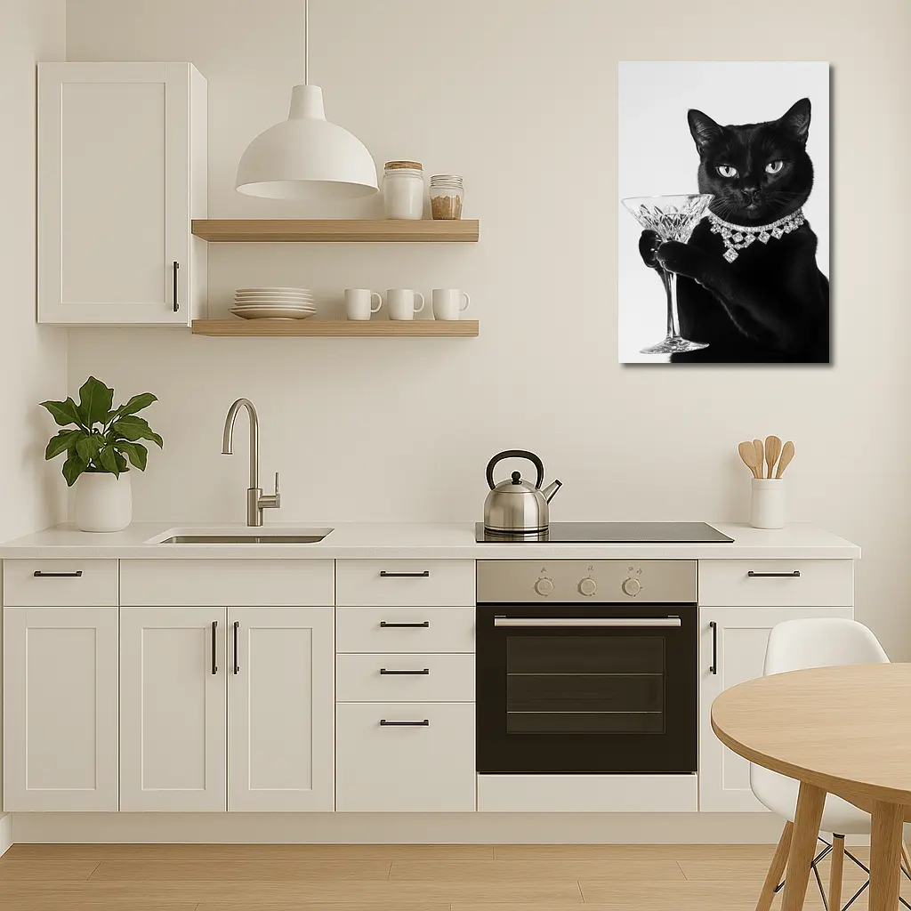 Black Cat Diamond Necklace Martini Glass Portrait – Wall Art