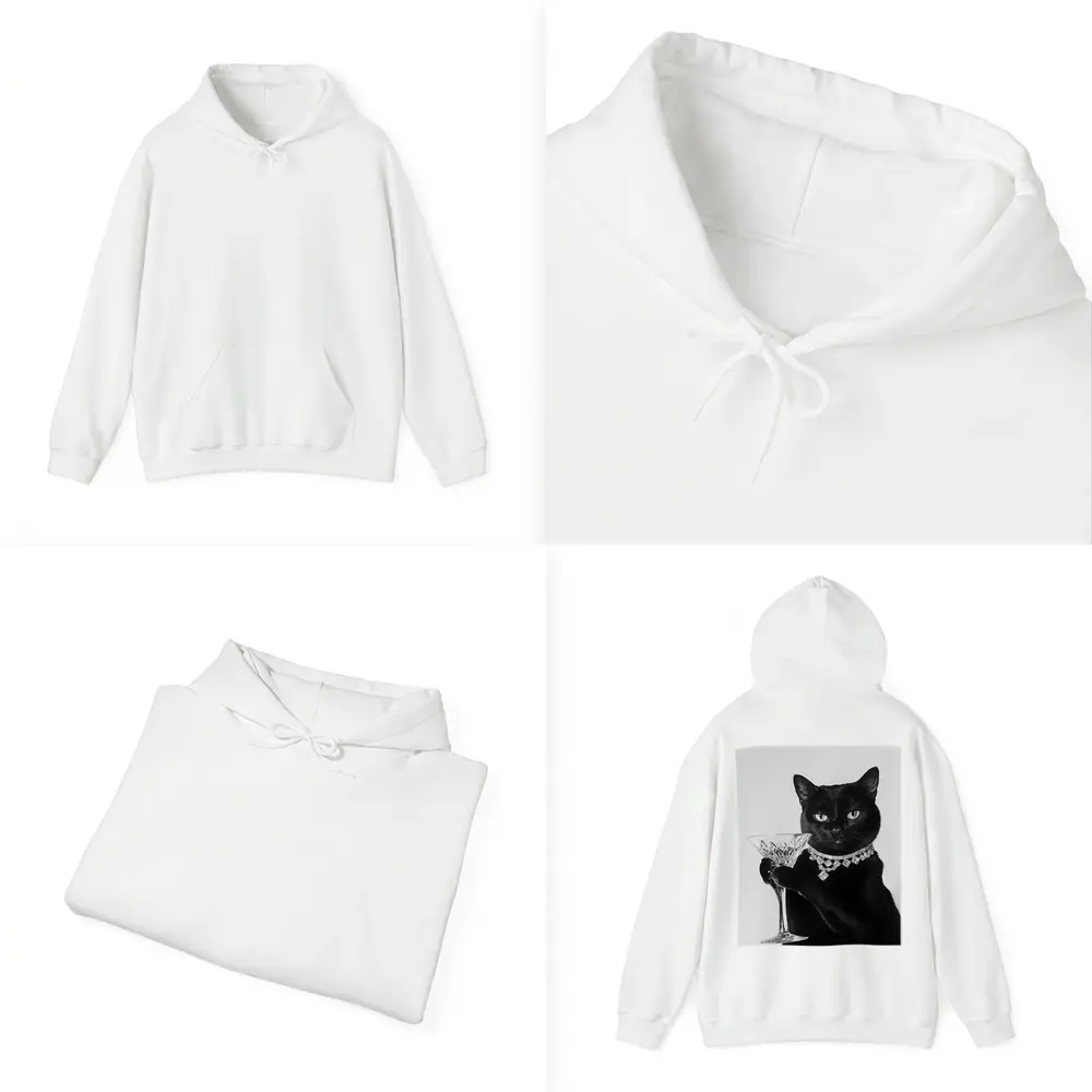 Black Cat Diamond Necklace Martini Glass Portrait – Hoodies