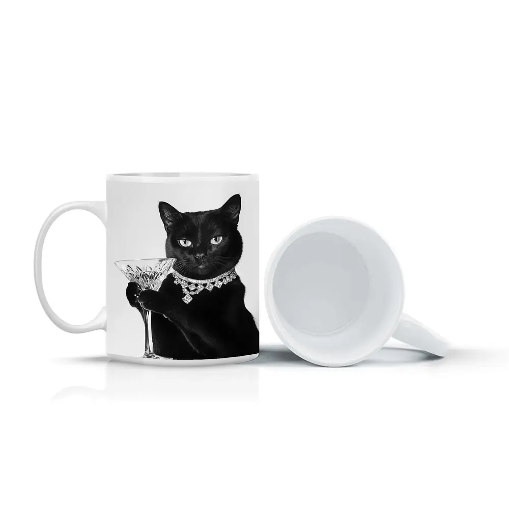 Black Cat Diamond Necklace Martini Glass Portrait – Mugs