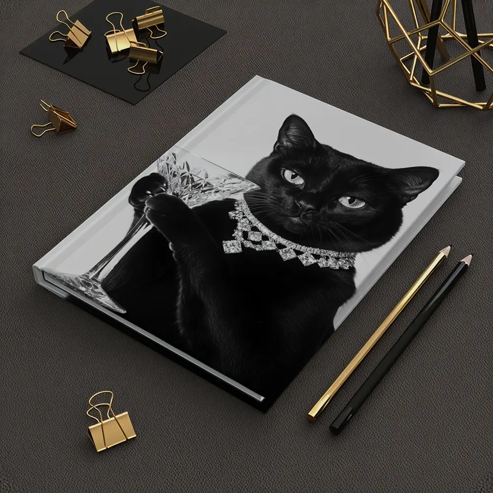 Black Cat Diamond Necklace Martini Glass Portrait – Notebooks