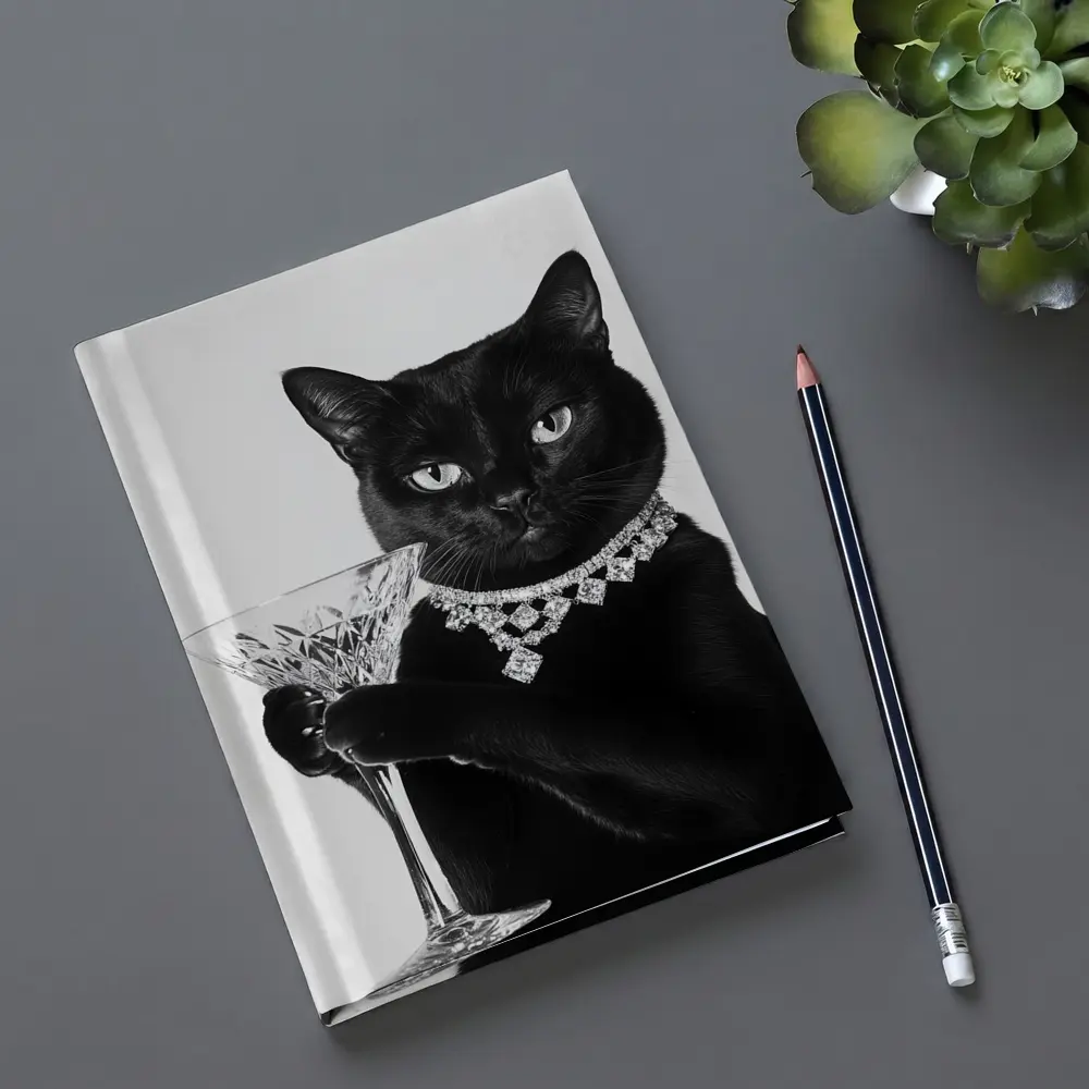 Black Cat Diamond Necklace Martini Glass Portrait – Notebooks