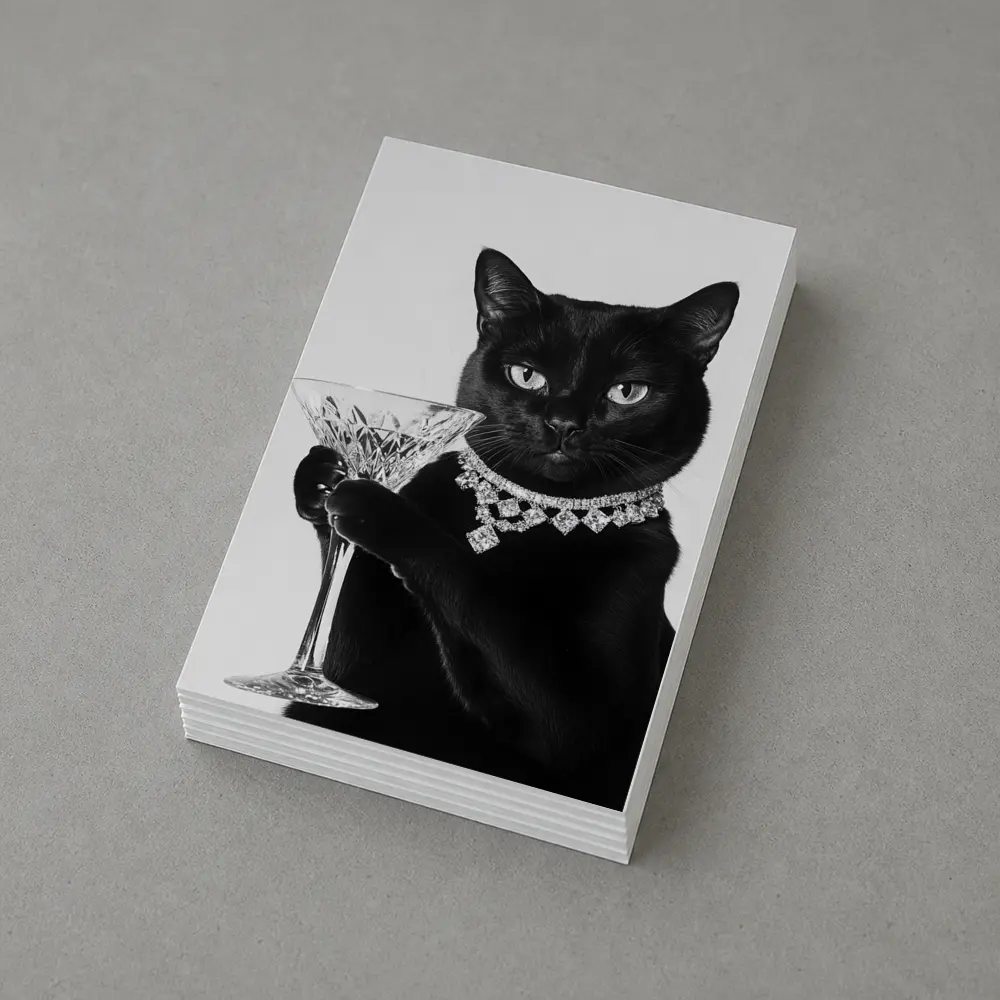 Black Cat Diamond Necklace Martini Glass Portrait – Postcards