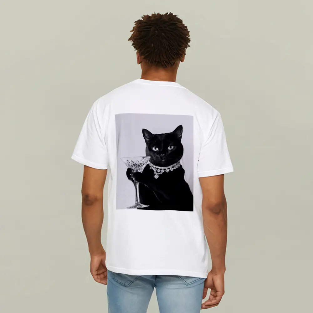 Black Cat Diamond Necklace Martini Glass Portrait – T-Shirts