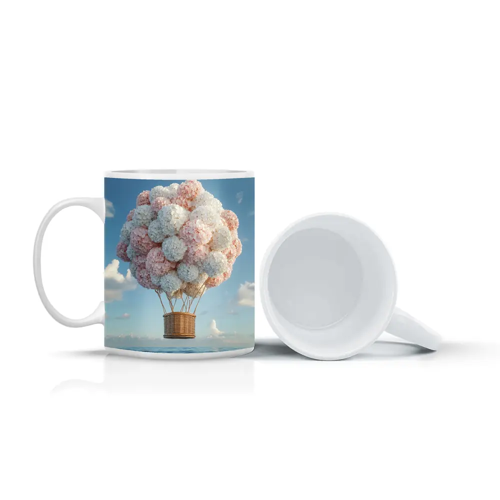 Hydrangea Hot Air Balloon Over Ocean – Mugs