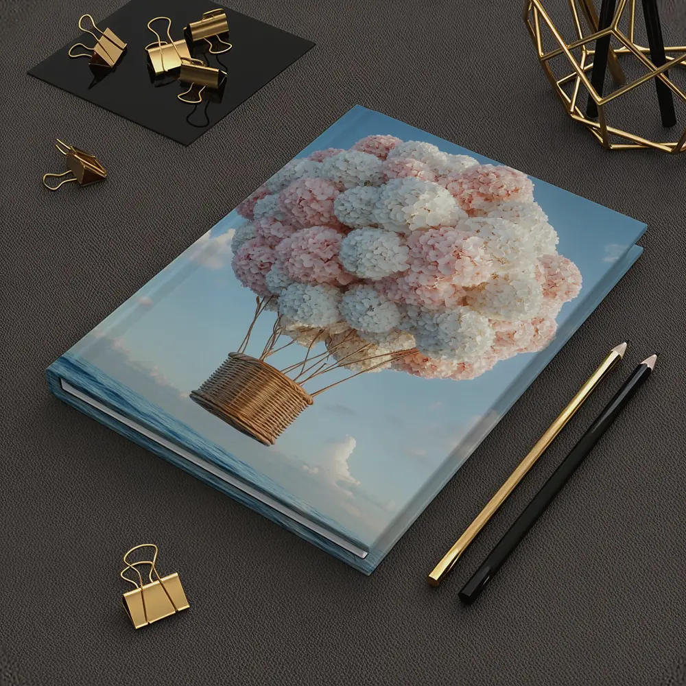 Hydrangea Hot Air Balloon Over Ocean – Notebooks