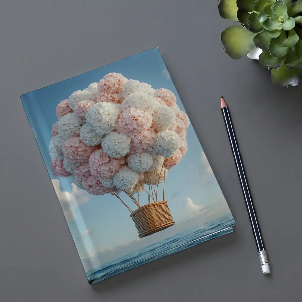 Hydrangea Hot Air Balloon Over Ocean – Notebooks