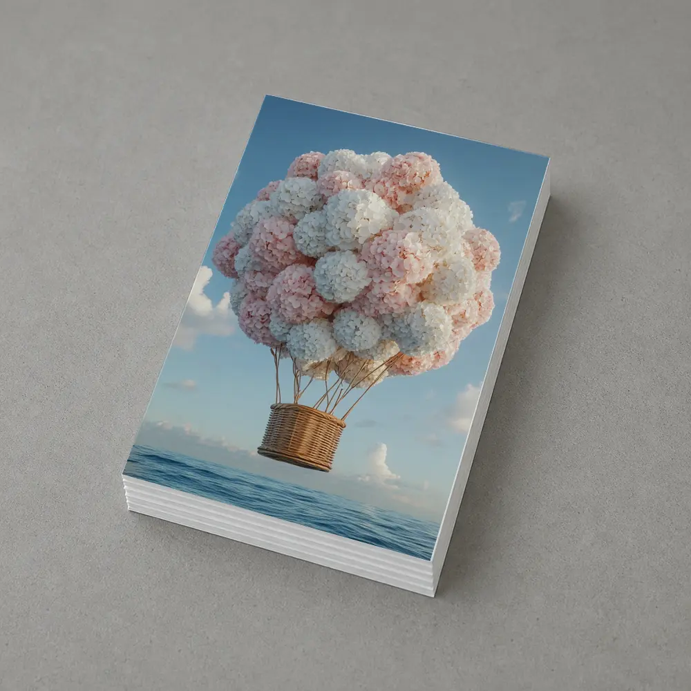 Hydrangea Hot Air Balloon Over Ocean – Postcards