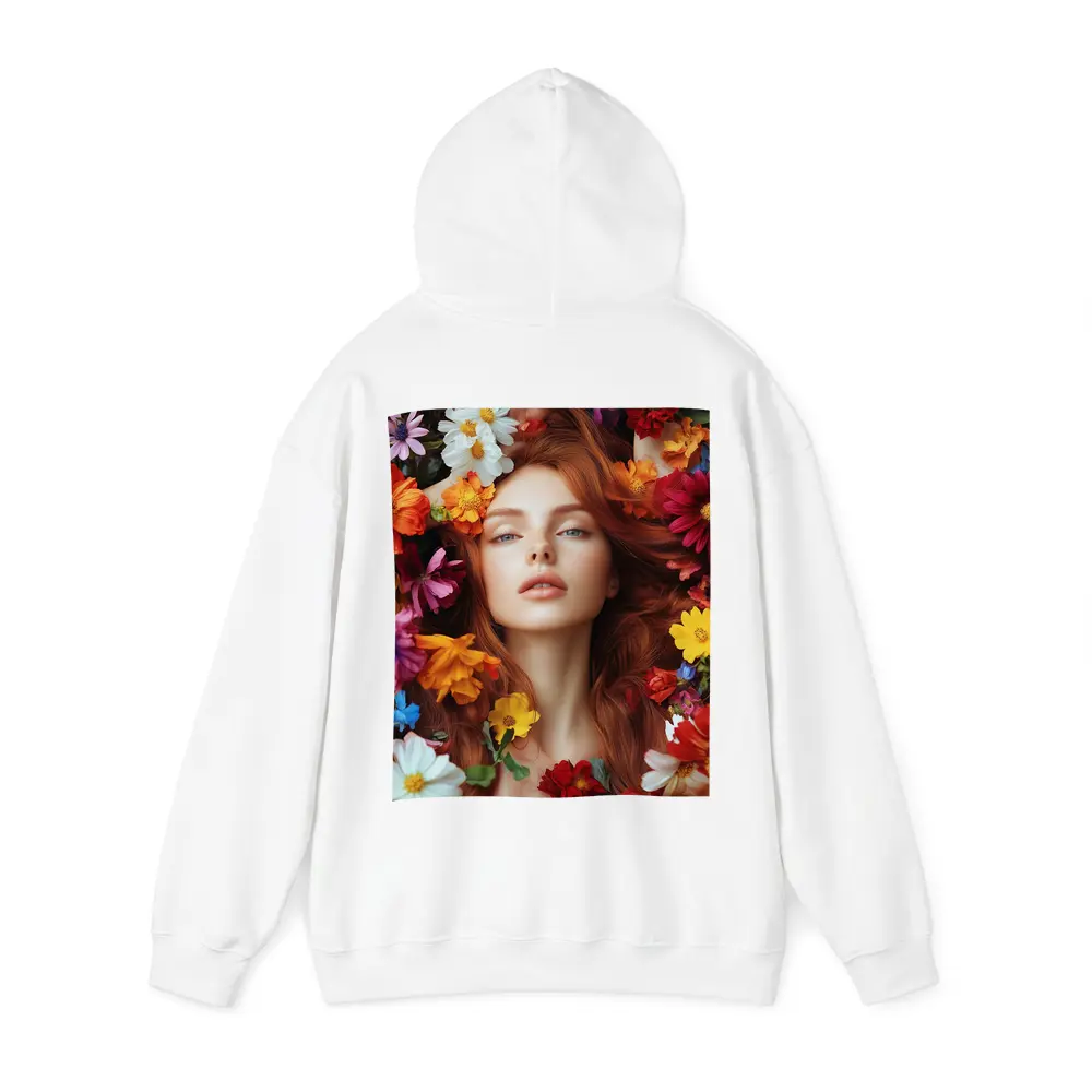 Red Haired Woman Surrounded by Colorful Flowers – Hoodies
