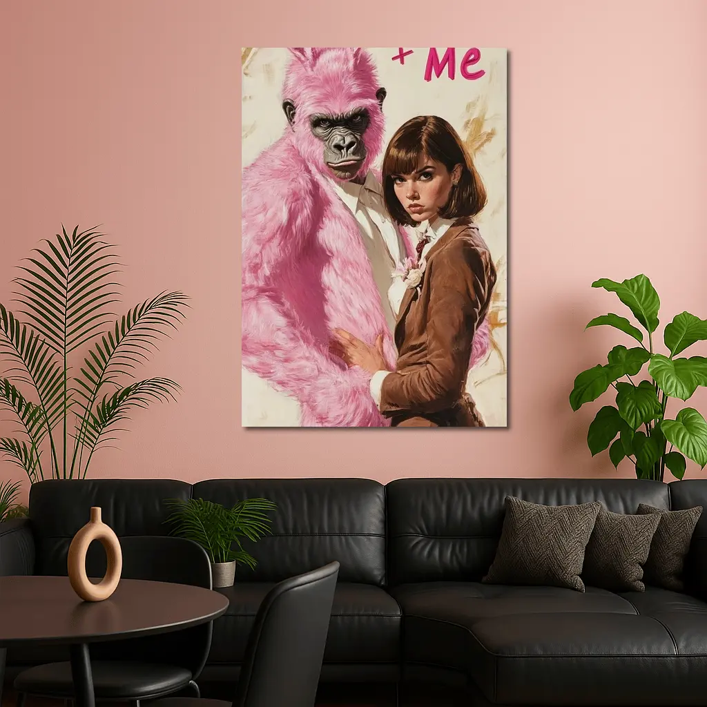 Pink Gorilla Bunny Woman Brown Suit Pop – Wall Art