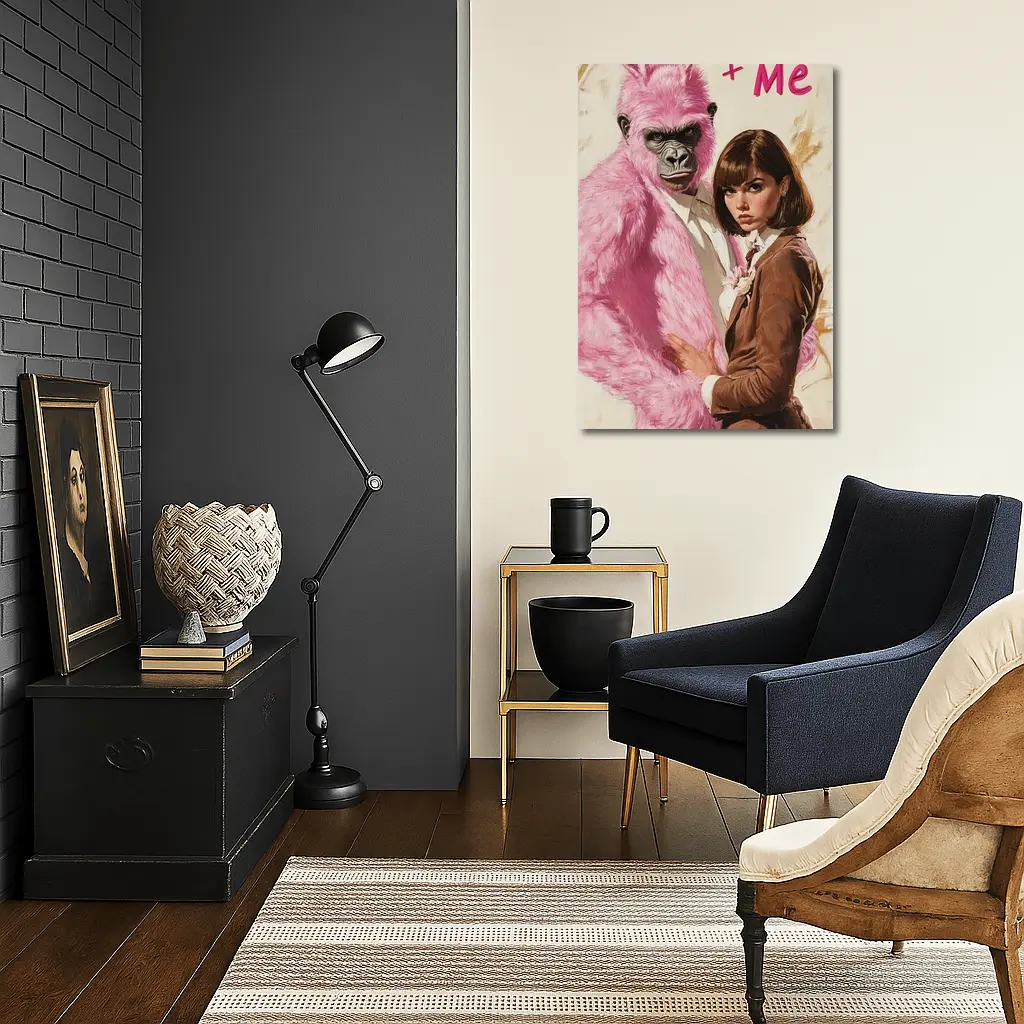 Pink Gorilla Bunny Woman Brown Suit Pop – Wall Art
