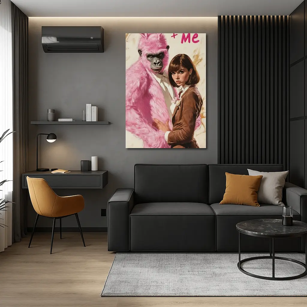 Pink Gorilla Bunny Woman Brown Suit Pop – Wall Art