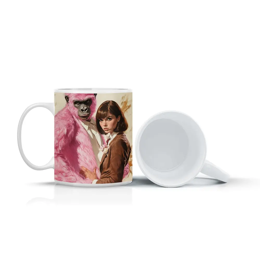 Pink Gorilla Bunny Woman Brown Suit Pop – Mugs