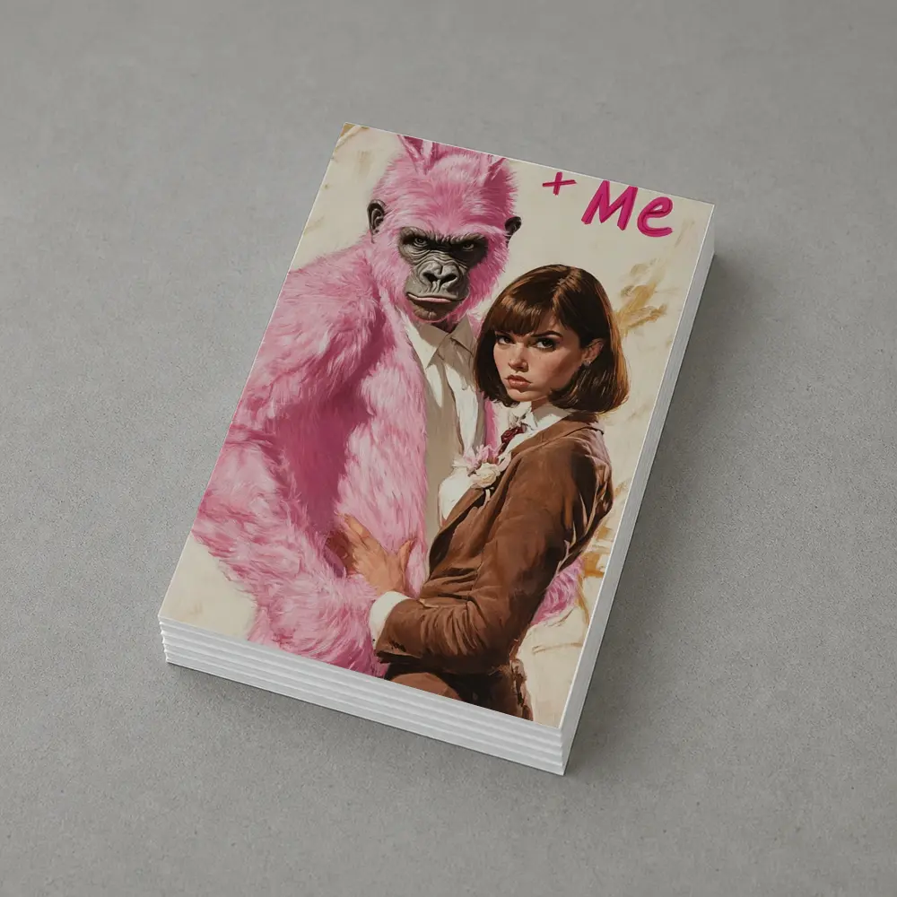 Pink Gorilla Bunny Woman Brown Suit Pop – Postcards