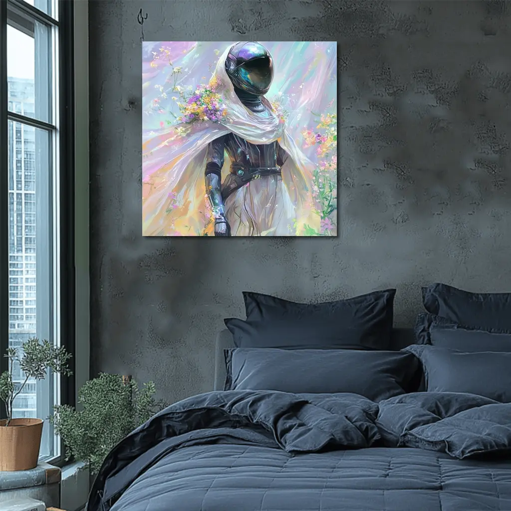 Armored Figure White Veil Floral Fantasy – Wall Art