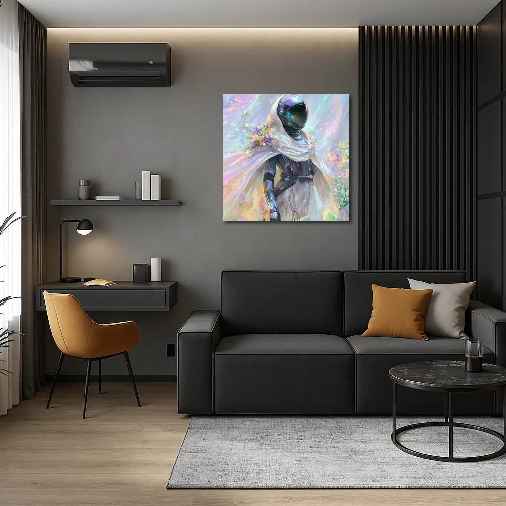 Armored Figure White Veil Floral Fantasy – Wall Art