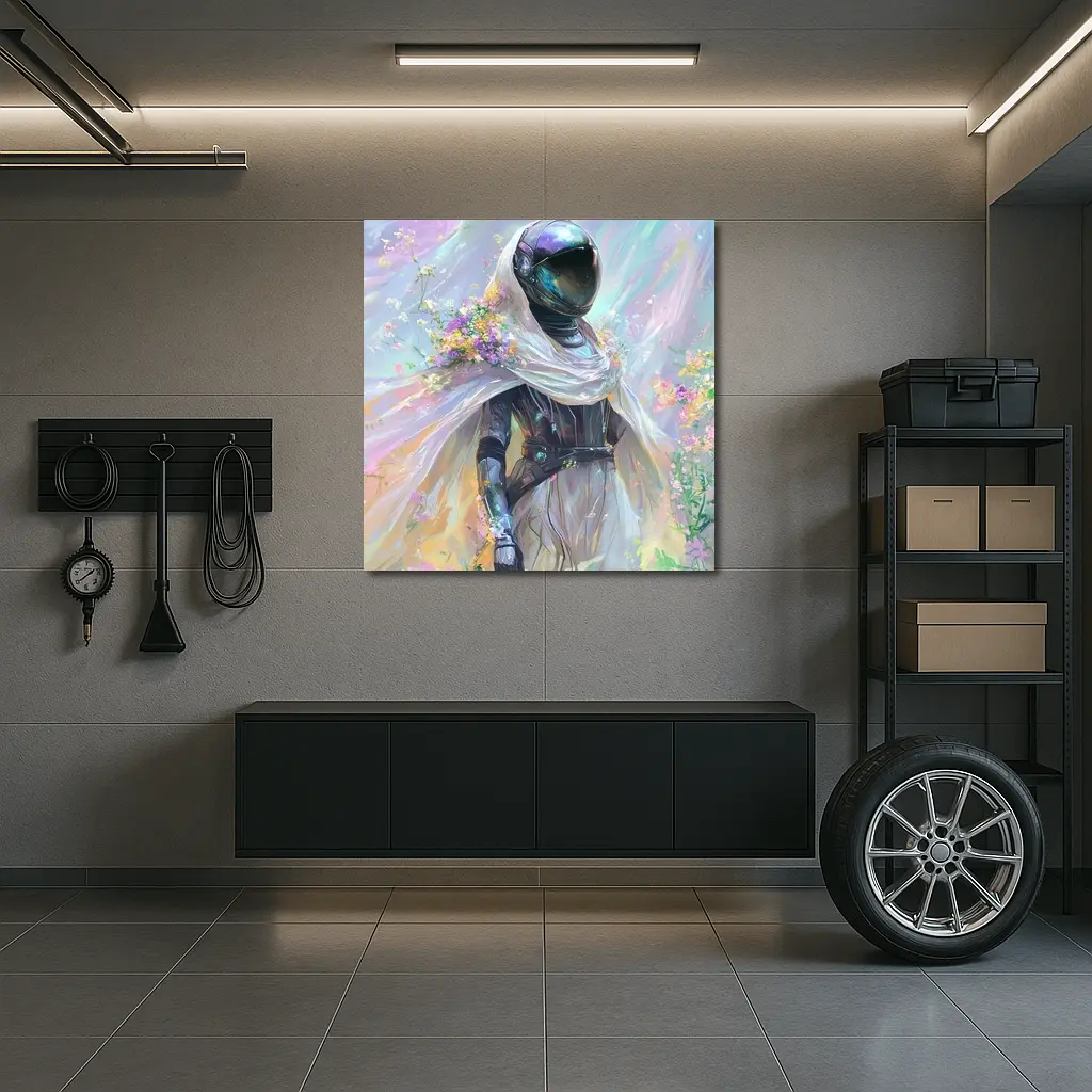 Armored Figure White Veil Floral Fantasy – Wall Art