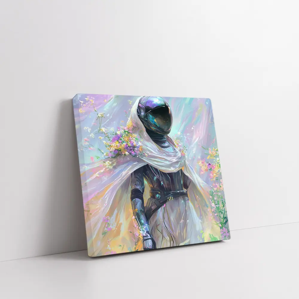 Armored Figure White Veil Floral Fantasy – Wall Art