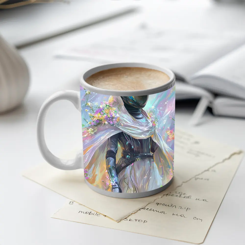Armored Figure White Veil Floral Fantasy – Mugs
