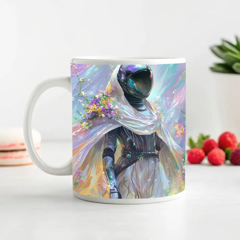 Armored Figure White Veil Floral Fantasy – Mugs