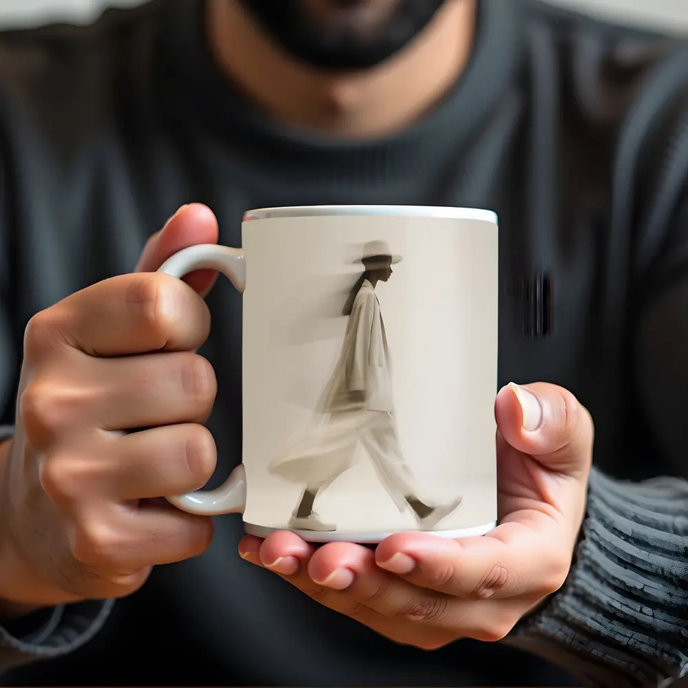 Woman Walking Motion Blur Minimalist Beige – Mugs