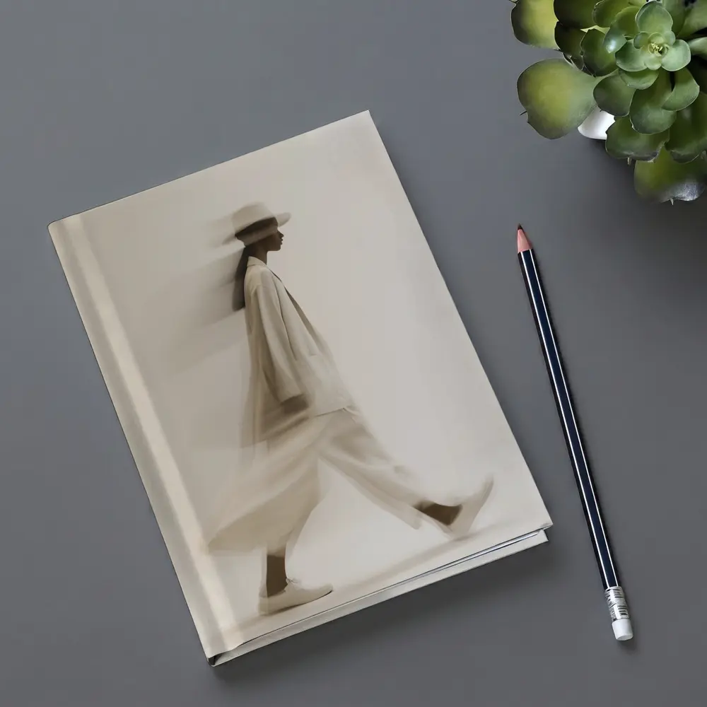 Woman Walking Motion Blur Minimalist Beige – Notebooks