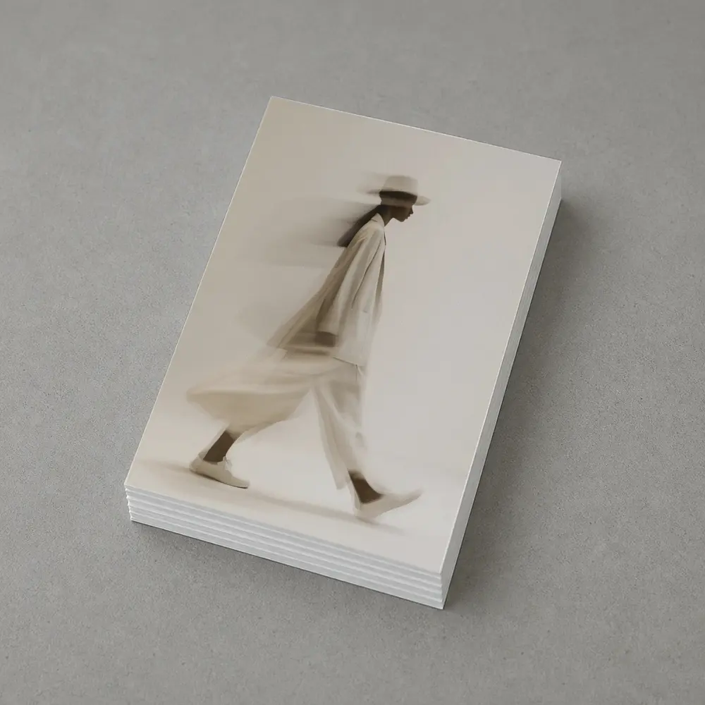 Woman Walking Motion Blur Minimalist Beige – Postcards