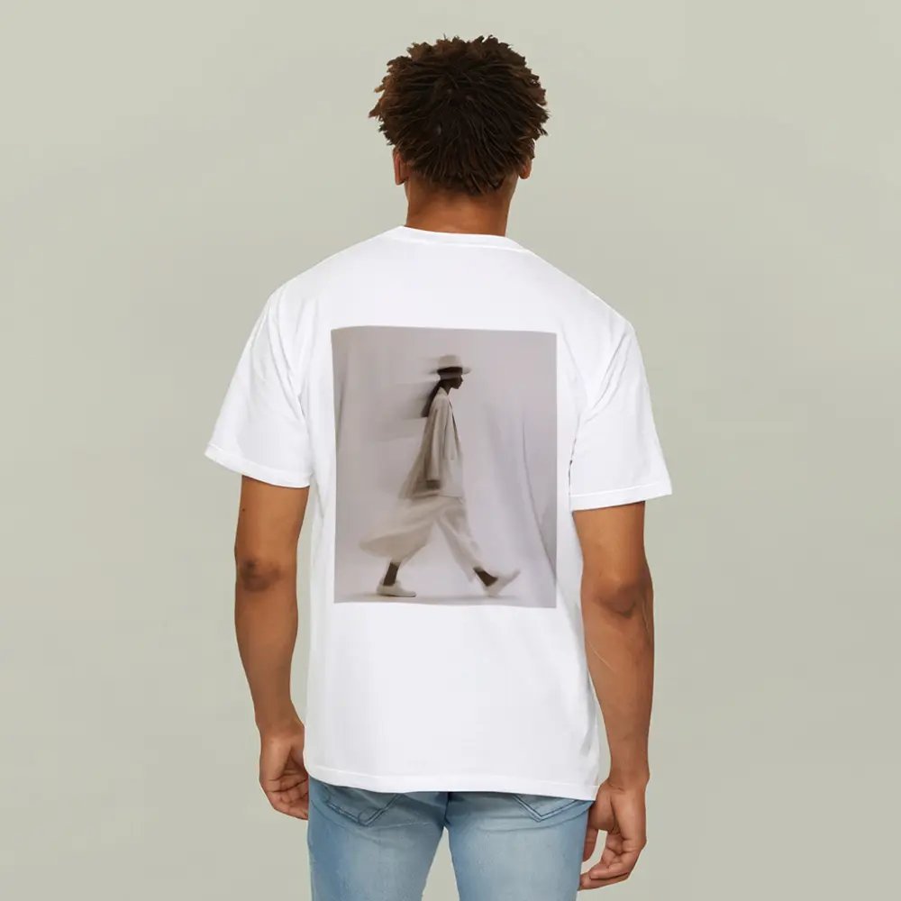 Woman Walking Motion Blur Minimalist Beige – T-Shirts