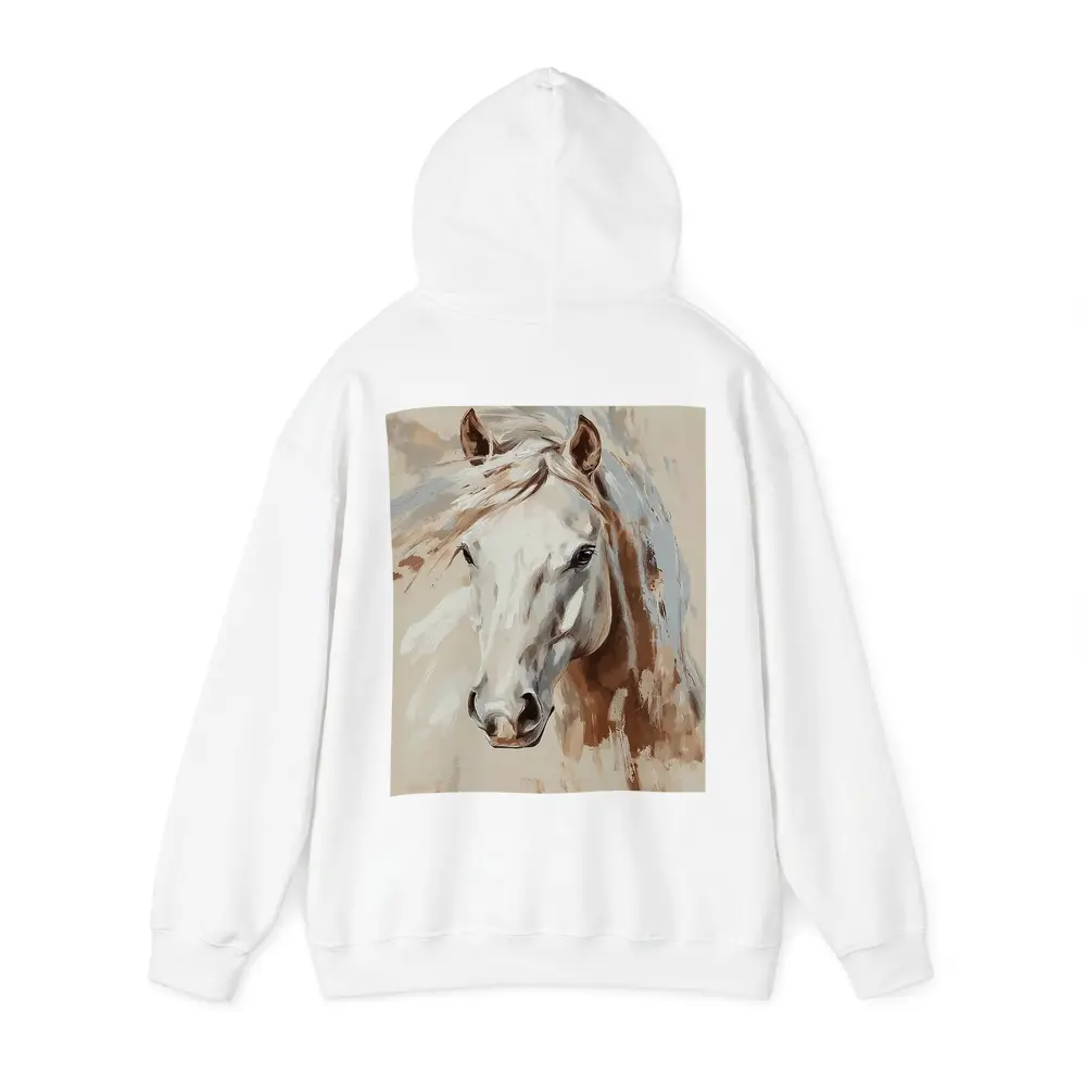 White Horse Portrait Beige Painterly Background – Hoodies