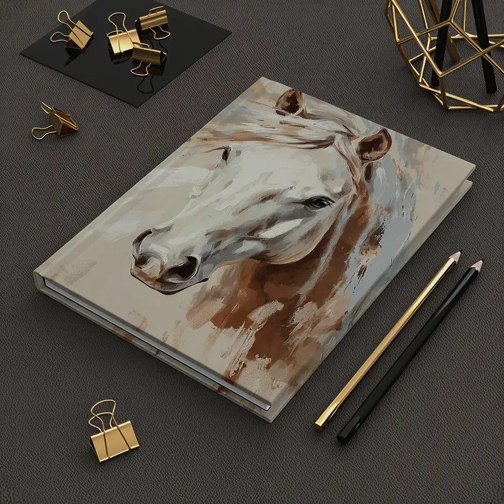 White Horse Portrait Beige Painterly Background – Notebooks