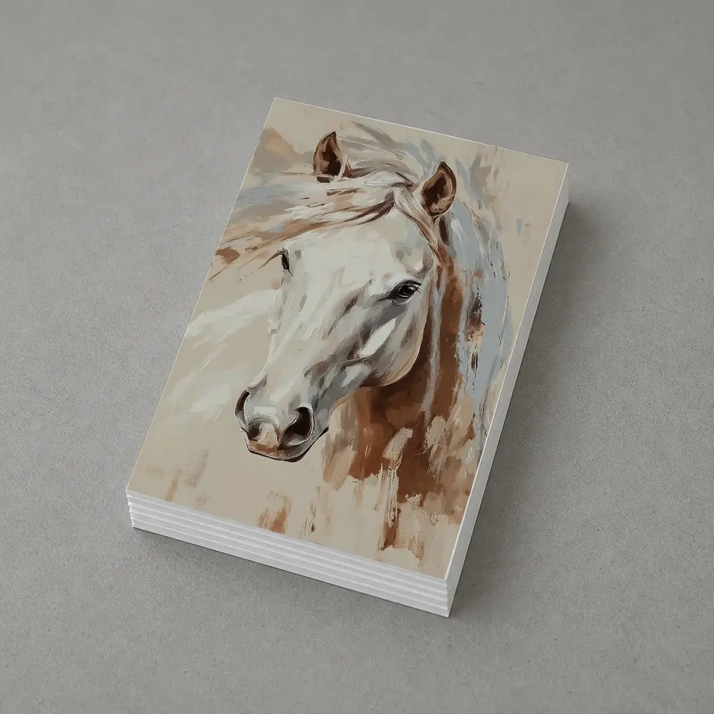White Horse Portrait Beige Painterly Background – Postcards