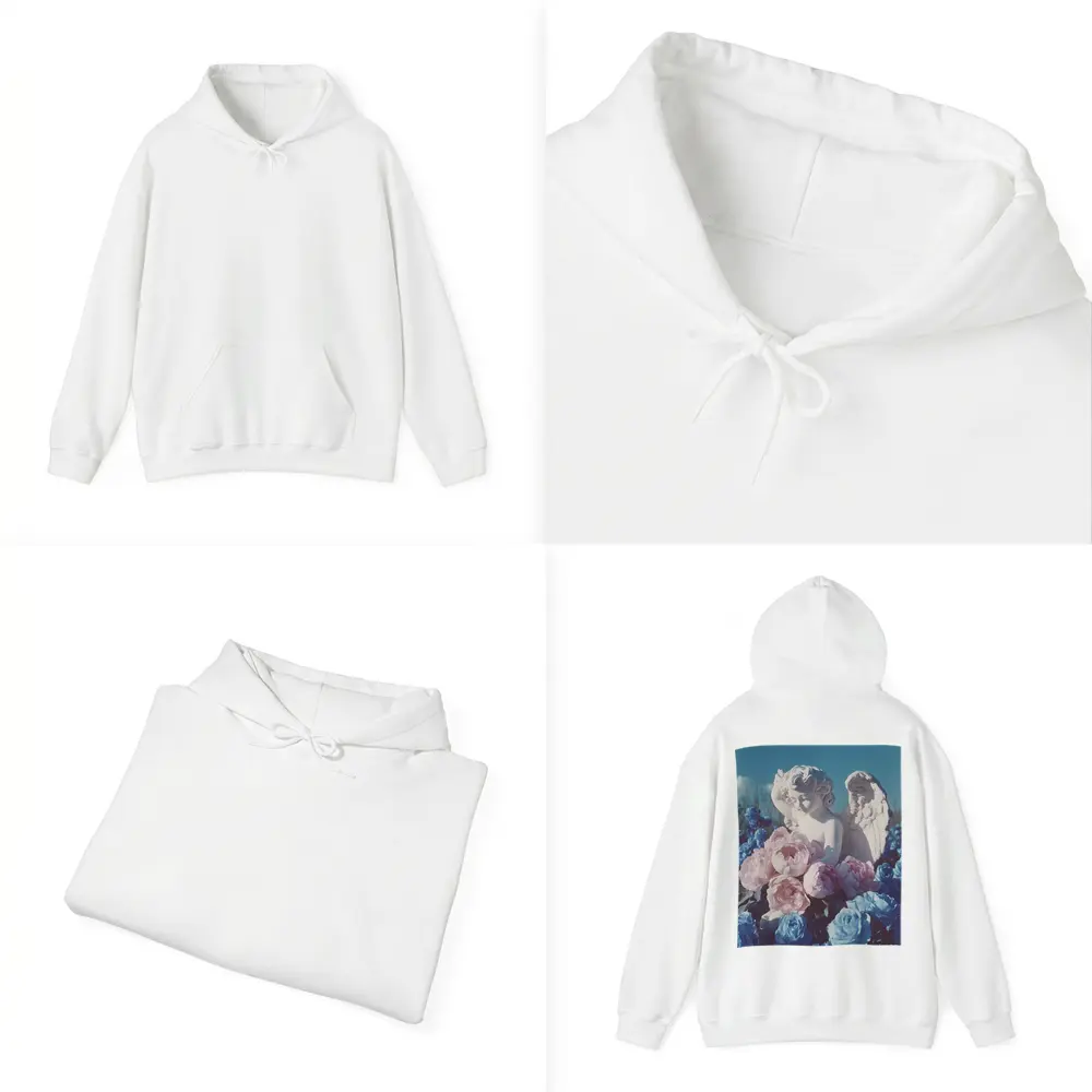 Cupid Angel Statue Pink Blue Peonies – Hoodies