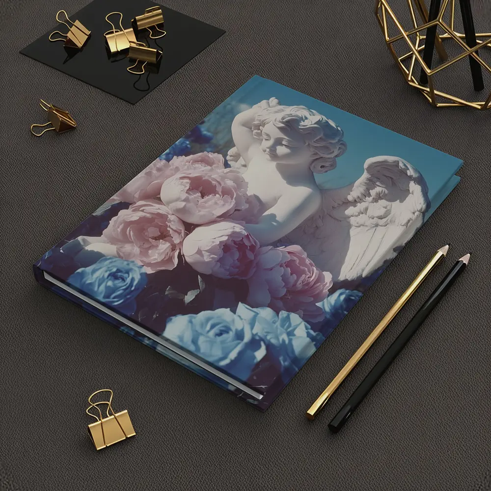 Cupid Angel Statue Pink Blue Peonies – Notebooks