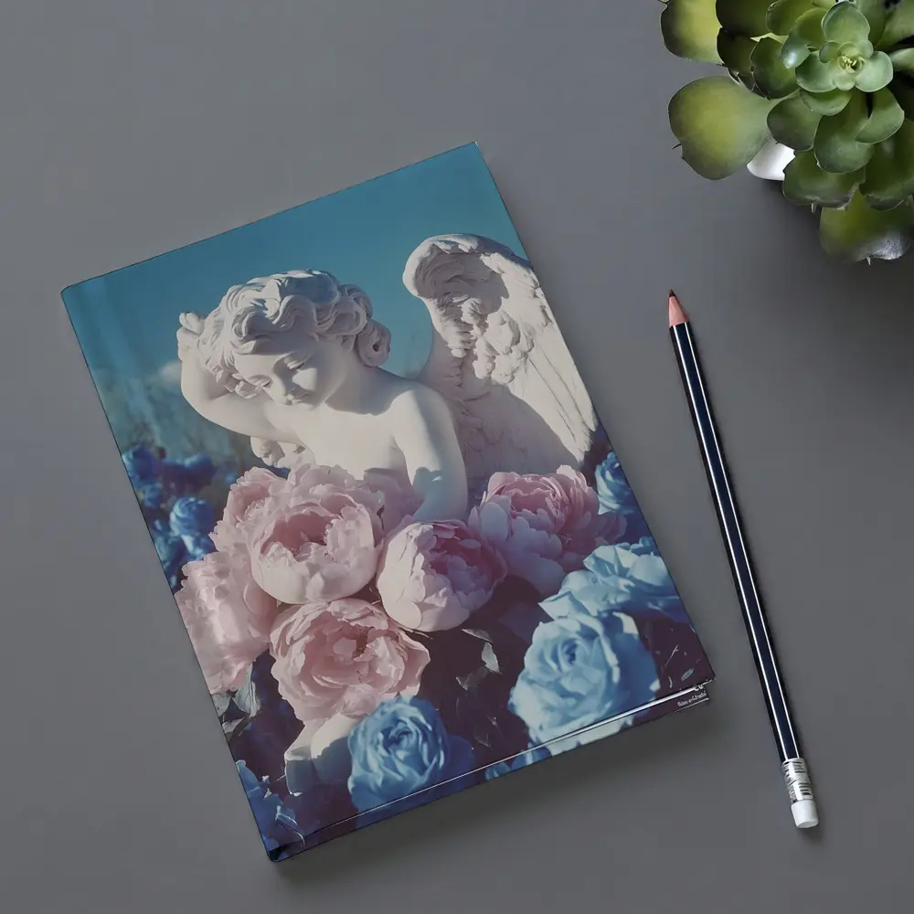 Cupid Angel Statue Pink Blue Peonies – Notebooks