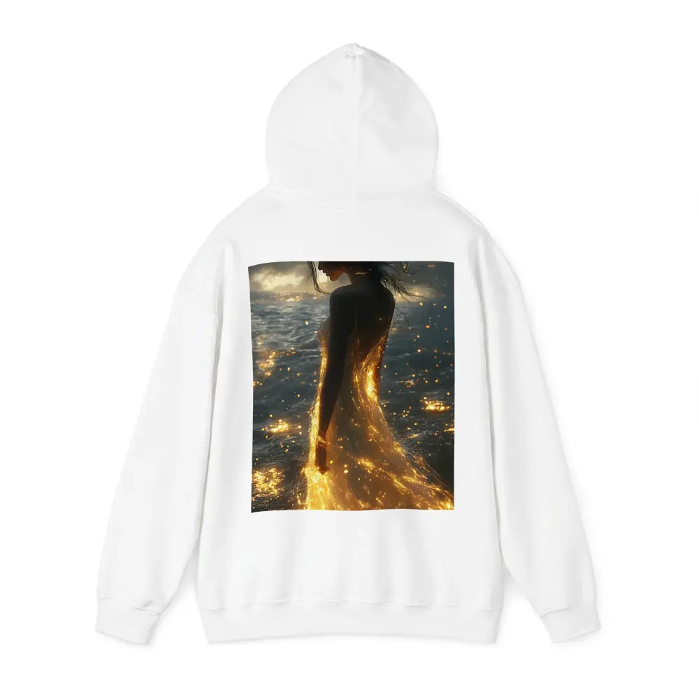 Glowing Woman Golden Light Ocean Shore – Hoodies