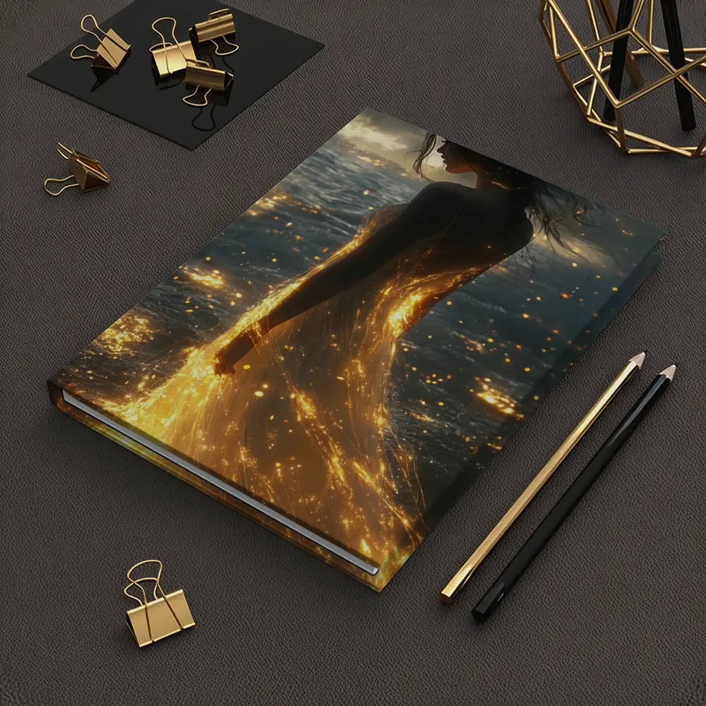 Glowing Woman Golden Light Ocean Shore – Notebooks