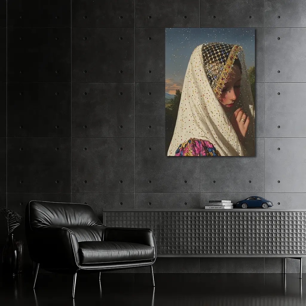 Jeweled Veil Woman Starry Night Sky – Wall Art