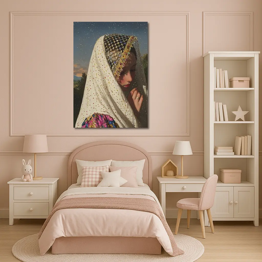 Jeweled Veil Woman Starry Night Sky – Wall Art