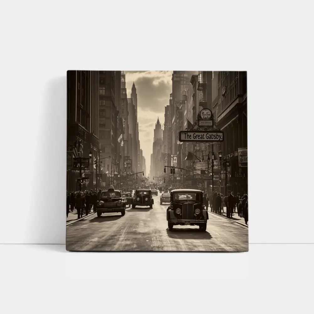 Great Gatsby Vintage City Street Sepia Scene – Wall Art
