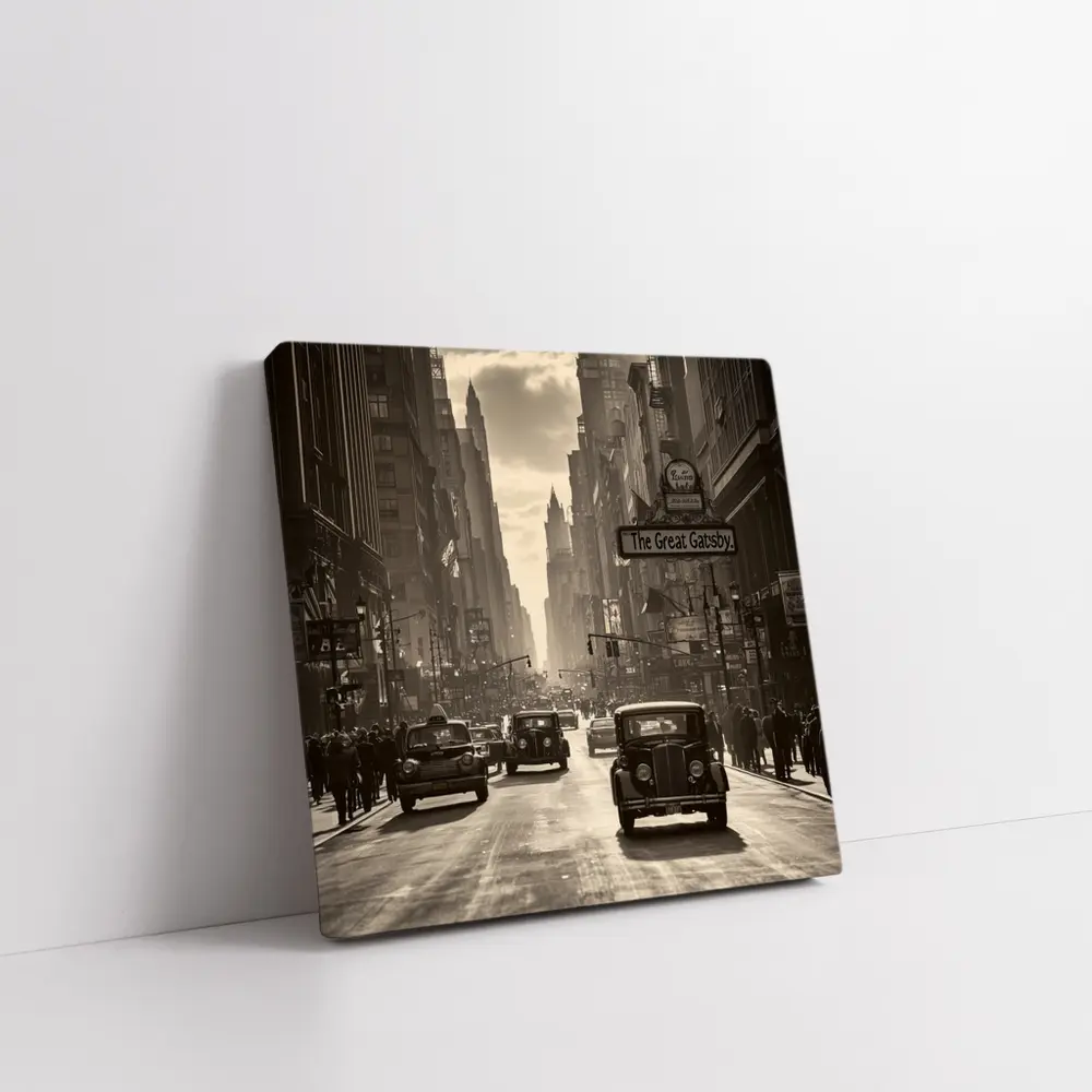 Great Gatsby Vintage City Street Sepia Scene – Wall Art