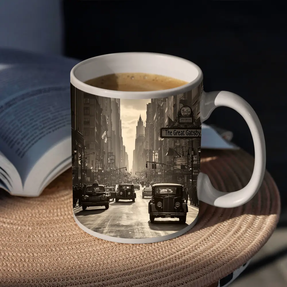 Great Gatsby Vintage City Street Sepia Scene – Mugs